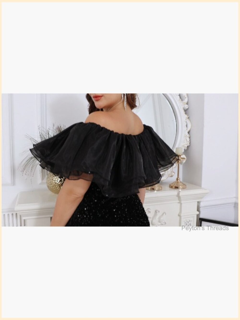 Sequined Off Shoulder Bodycon Maxi Formal Gown Ruffle Dress - Picture 5 of 7